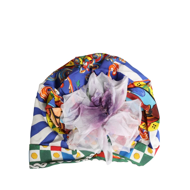 Multicolor Carretto Motif Turban Headwear Hat Cotton Elastane Silk - Women