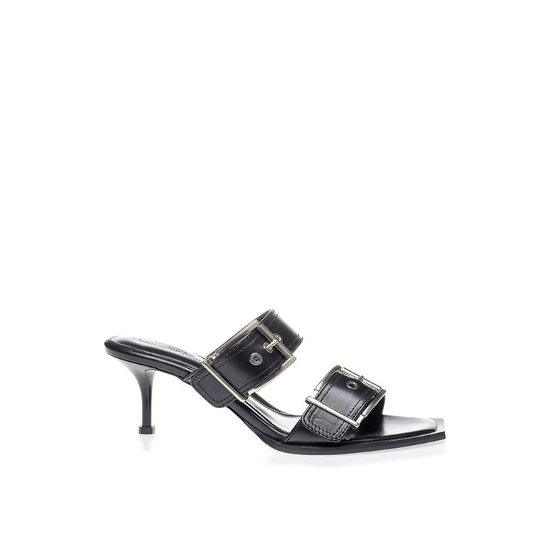 Alexander McQueen Black Leather Stiletto Heel Sandals - Women