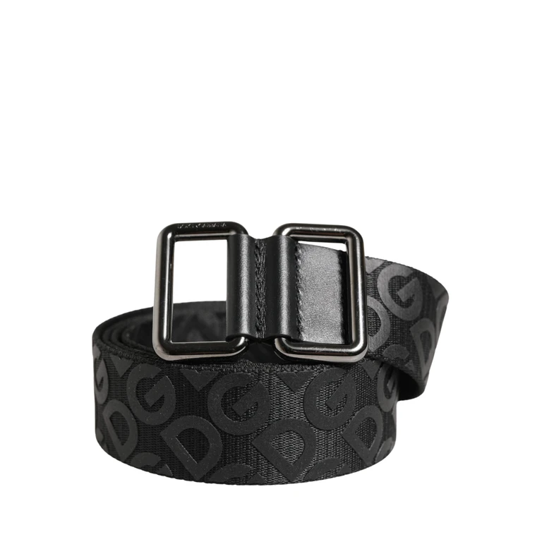 Dolce & Gabbana Black Logo Monogram Silver Metal Buckle Belt Polyester Calf Leather - Men