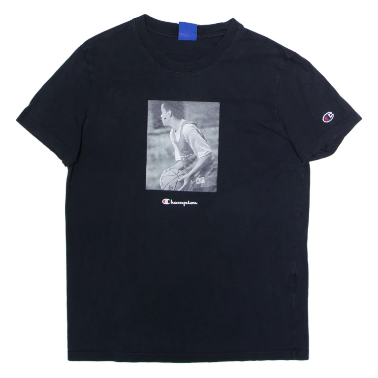 CHAMPION Basketball Photo Mens T-Shirt Black Crew Neck S