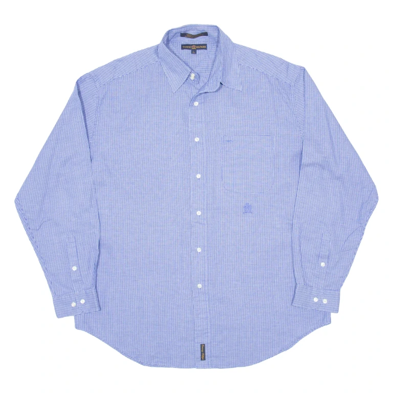 TOMMY HILFIGER Mens Shirt Blue Check Long Sleeve L