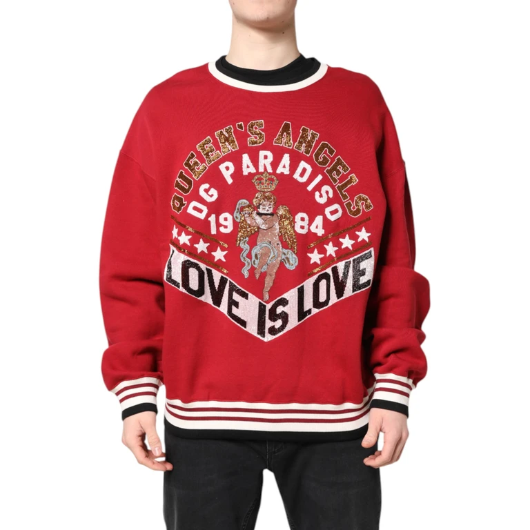 Dolce & Gabbana Red Sequin Knit Pullover Sweatshirt Sweater Cotton Polyester Clothing - Men
