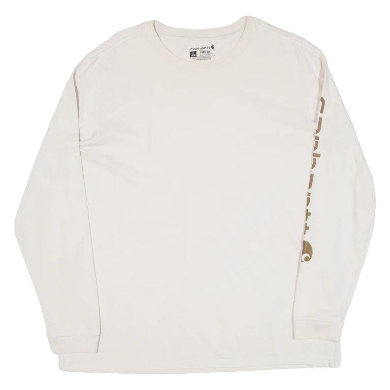 CARHARTT Loose Fit Womens T-Shirt Beige Long Sleeve L