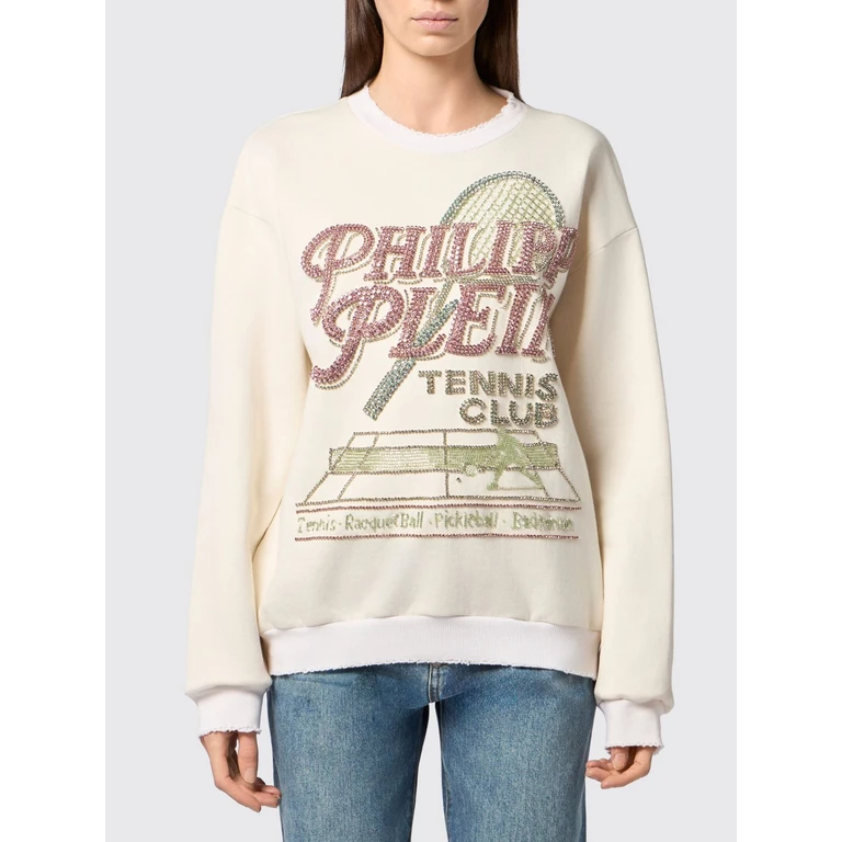 Tennis Club Relaxed Fit Sweatshirt with U-Back and Rhinestone Logo (PAFCWJO1110PTE180N01OF)