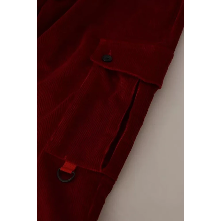 Red Corduroy Cotton Cargo Skinny Pants - Men