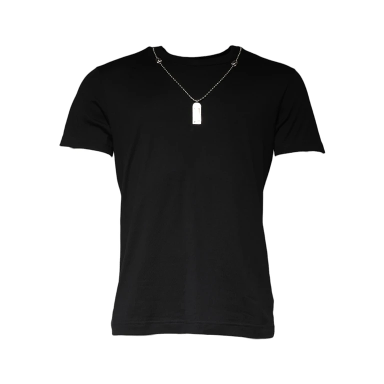 Black Cotton Necklace Embellished T-Shirt - Men