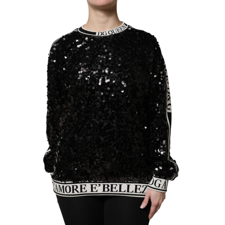 Dolce & Gabbana Black Dg Queen Sequin Pullover Sweater Polyester Clothing - Women