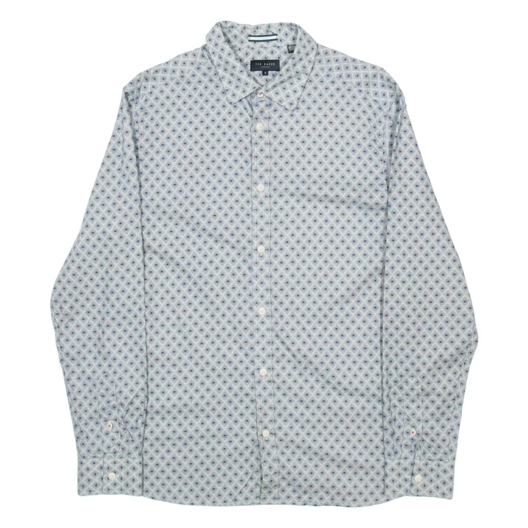 TED BAKER Mens Shirt Blue Crazy Pattern Long Sleeve L