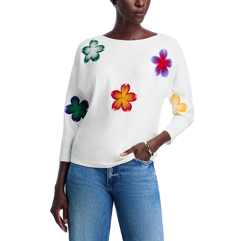 Sioni Floral Embroidered Dolman Sleeve Sweater