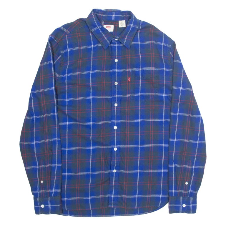 LEVI'S Mens Shirt Blue Check Long Sleeve M