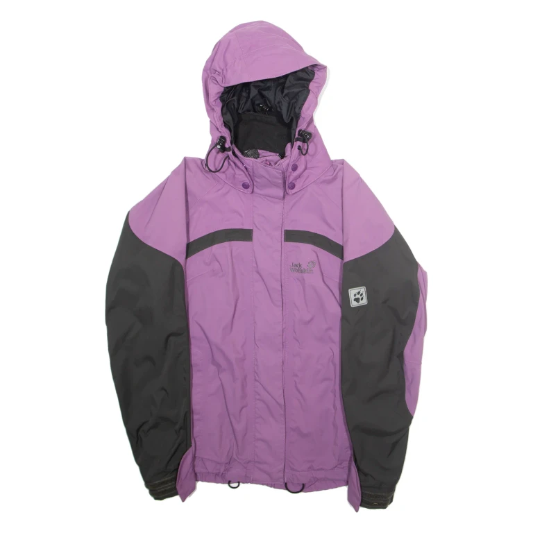 JACK WOLFSKIN Womens Rain Jacket Purple Hooded Colourblock UK 10