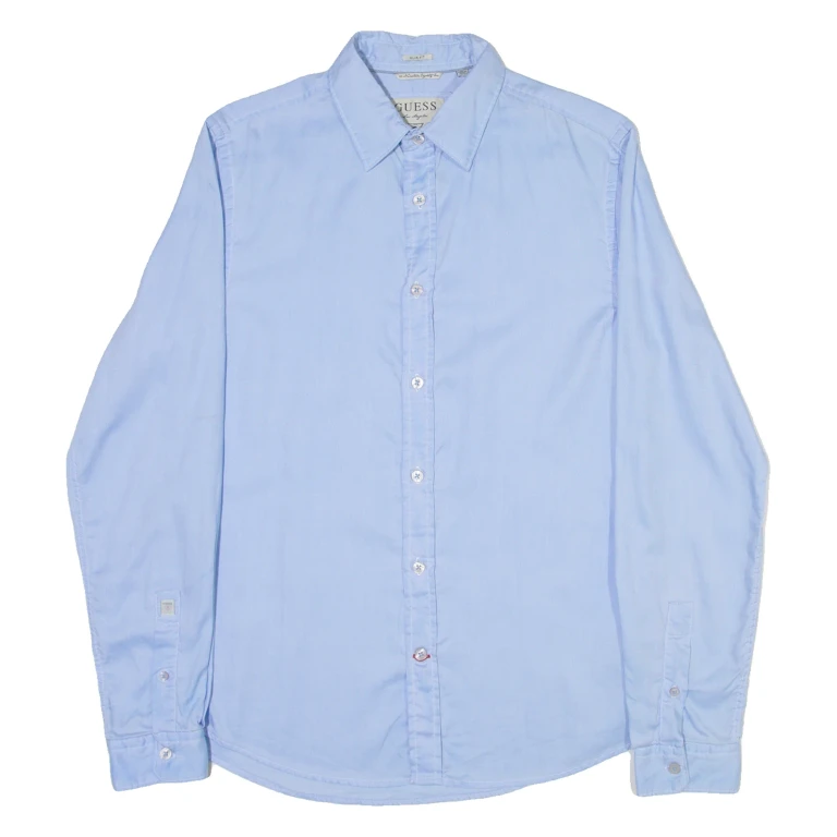 GUESS Slim Fit Mens Plain Shirt Blue Long Sleeve S