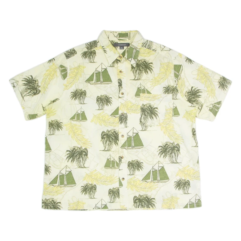 CROFT & BARROW Boat Mens Shirt Yellow Crazy Pattern XL