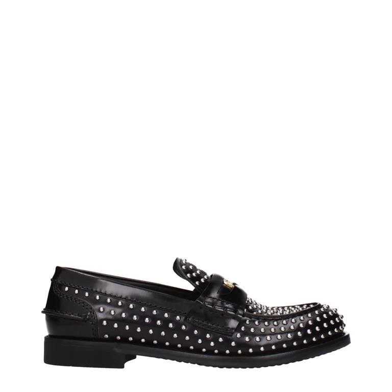 Black Leather Slip-On Loafers - Women