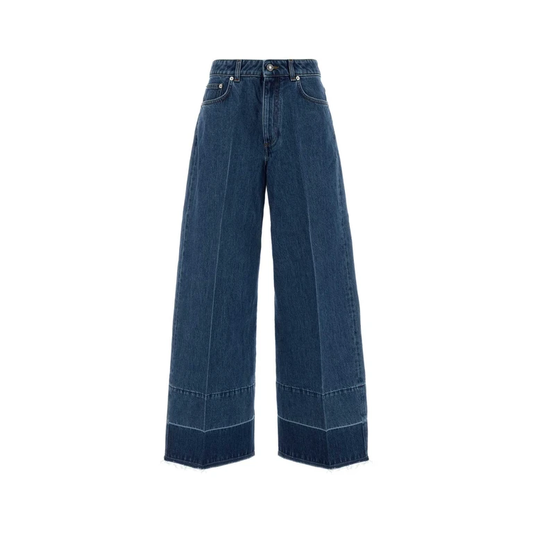 Raw Edge Wide Leg Denim Trousers Mediumblue Pantaloni - Women