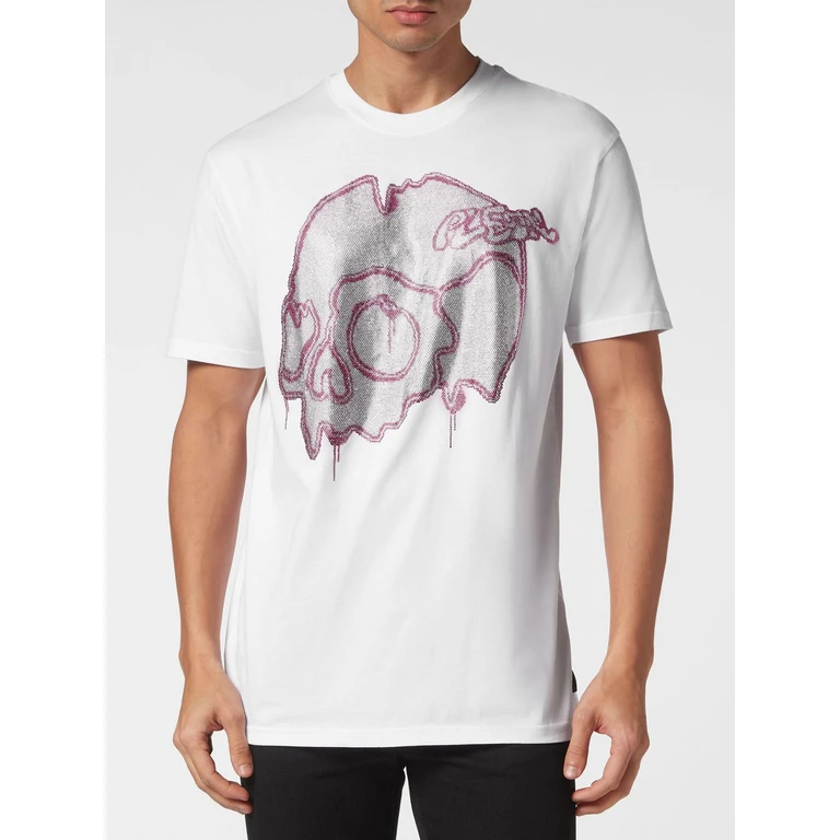 Rhinestone Skull Logo Cotton Crew Neck T-shirt (PADCMTK7041PJY002N01)