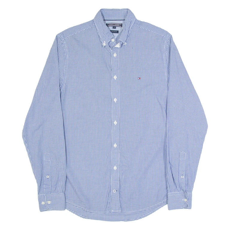 TOMMY HILFIGER New York Fit Mens Shirt Blue Gingham Long Sleeve S