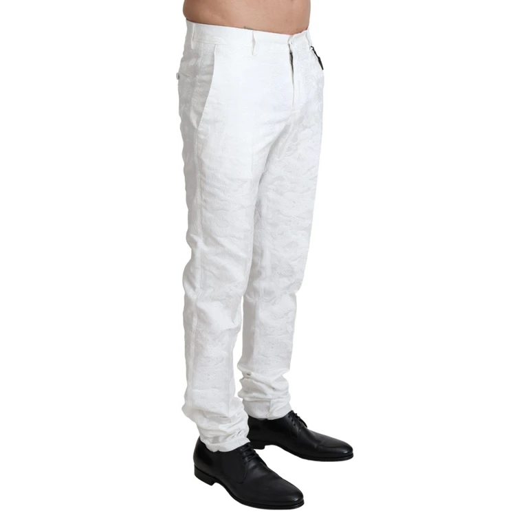 Dolce & Gabbana White Brocade Jaquard Dress Trouser Pants Polyester Acetate Rayon - Men