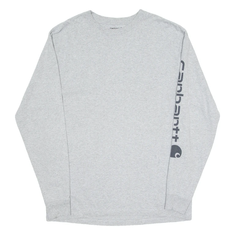 CARHARTT Loose Fit Mens T-Shirt Grey Long Sleeve Crew Neck S