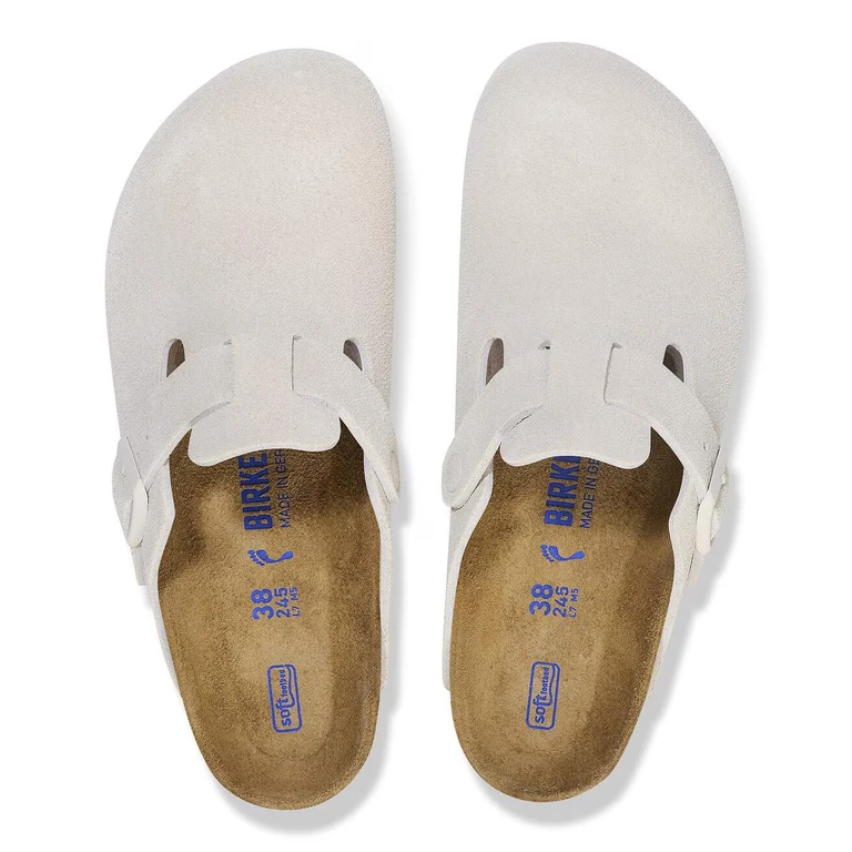 Unisex Boston Soft Footbed Suede Leather Antique White