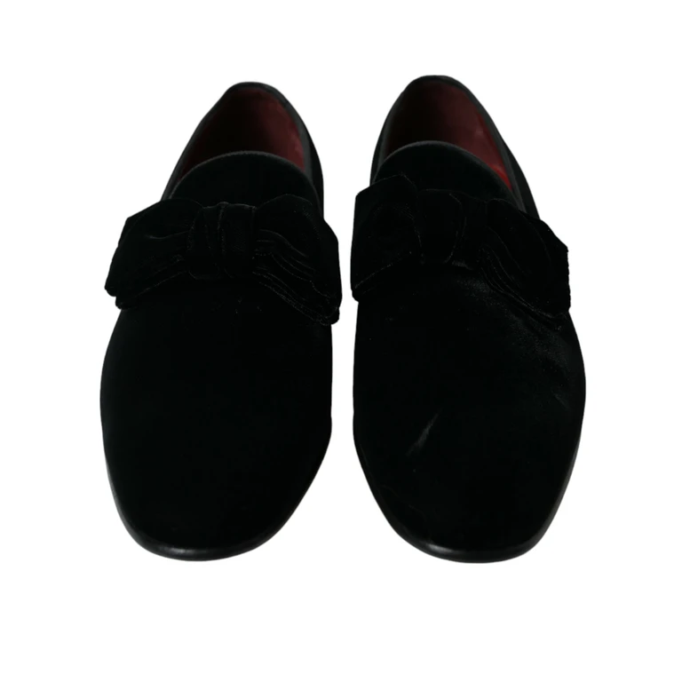 Dolce & Gabbana Black Velvet Loafers Formal Dress Shoes Cotton (velvet) - Men