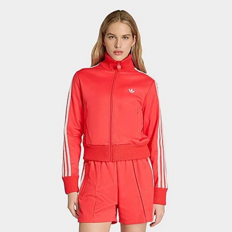 adidas Women's Originals Firebird Knitted Crochet Details Track Top in Semi Lucid Red Size: XXS