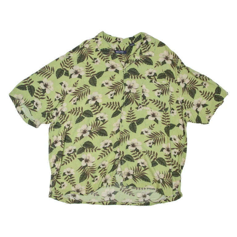 PURITAN Mens Hawaiian Shirt Green Floral 2XL