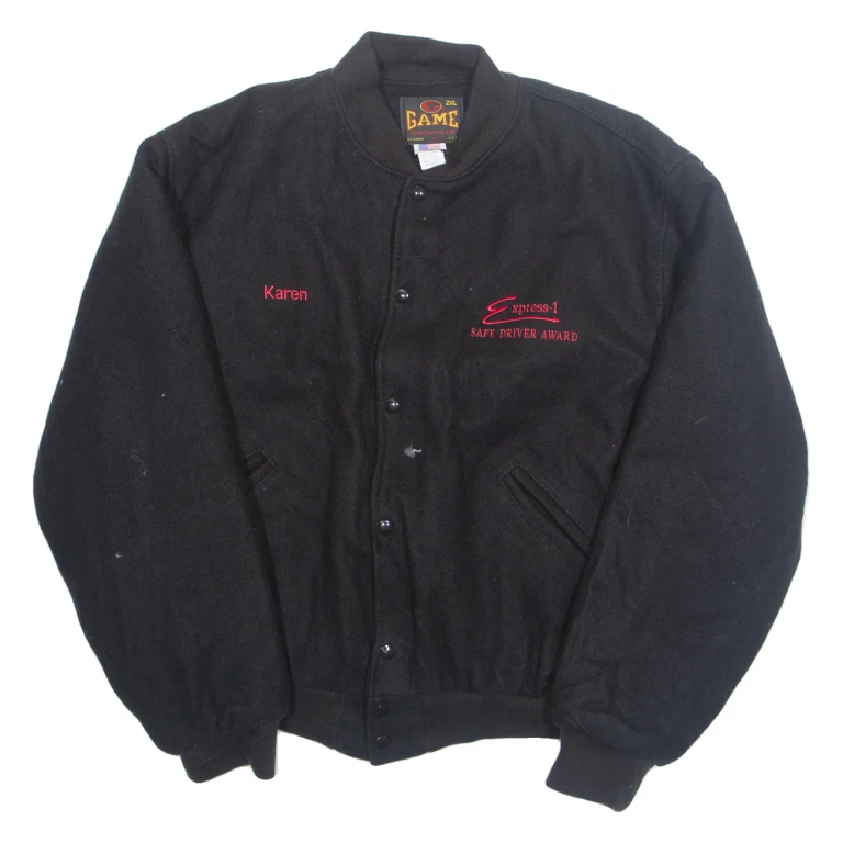 GAME Mens Bomber Jacket Black Wool 90s USA 2XL