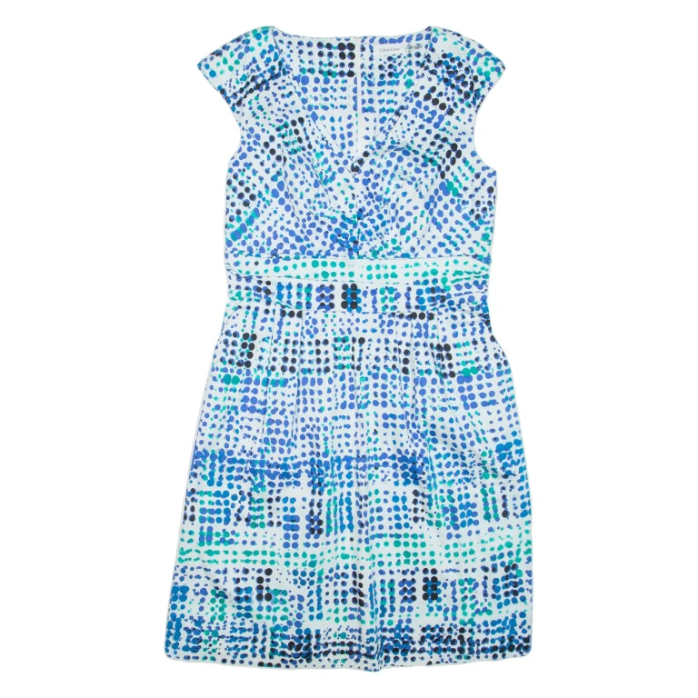 CALVIN KLEIN Womens Day Dress Blue Spotted Sleeveless Knee Length M