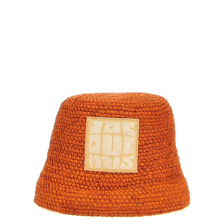 Jacquemus Orange Raffia Bucket Hat - Women