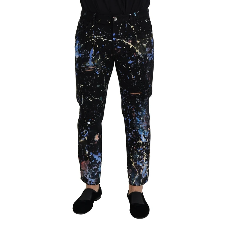 Dolce & Gabbana Black Cotton Splash Print Denim Jeans Clothing - Men