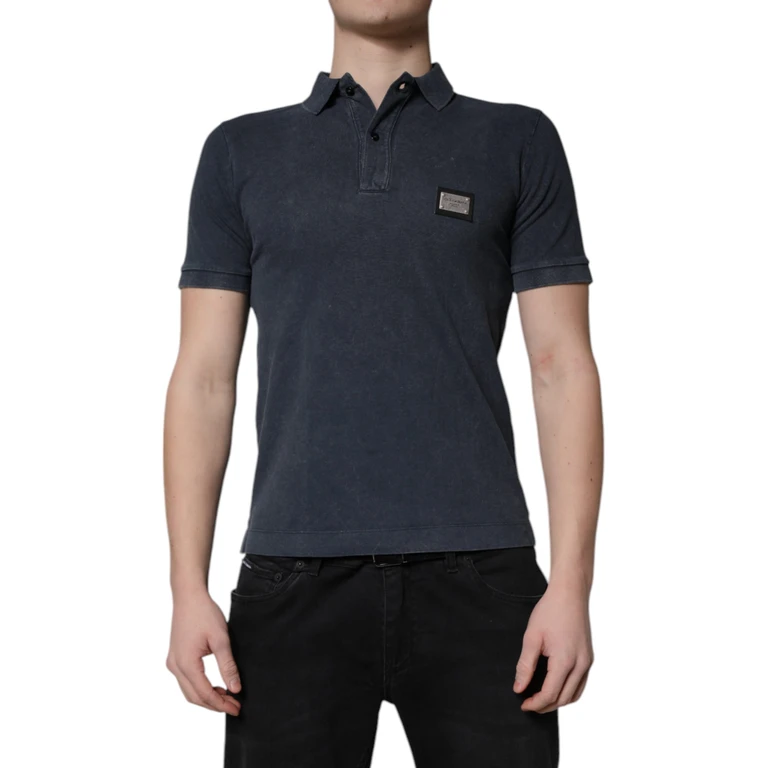 Dolce & Gabbana Dark Blue Logo Plaque Cotton Men Polo Shirt T-Shirt - Men
