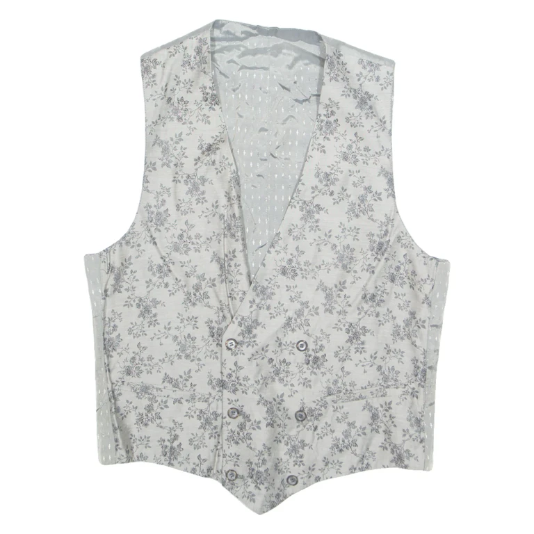 Mens Blazer Waistcoat Grey 90s Floral L