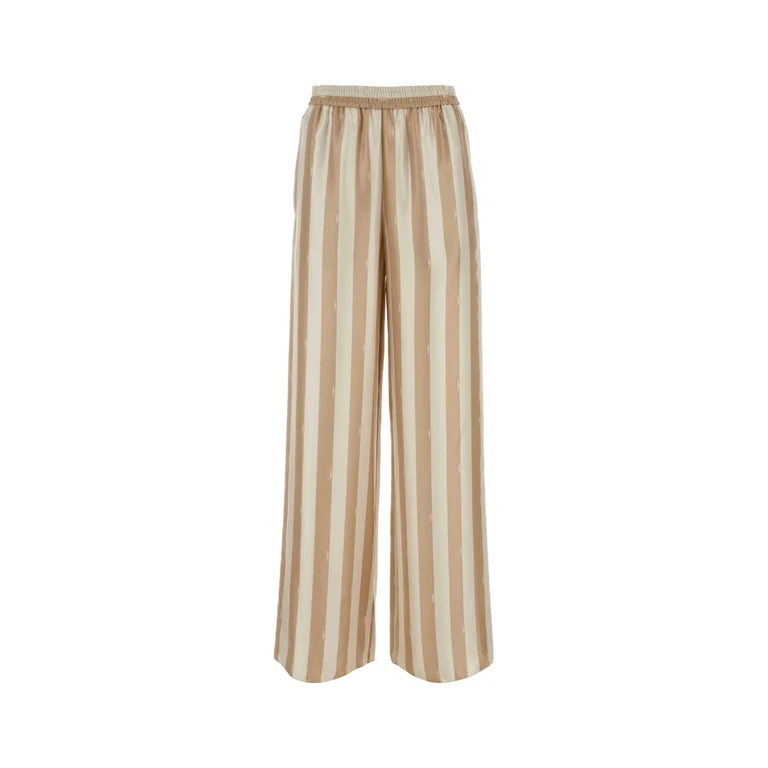 Fendi Printed Silk Palazzo Pant Linendesertsand Exterior: Pantaloni - Women