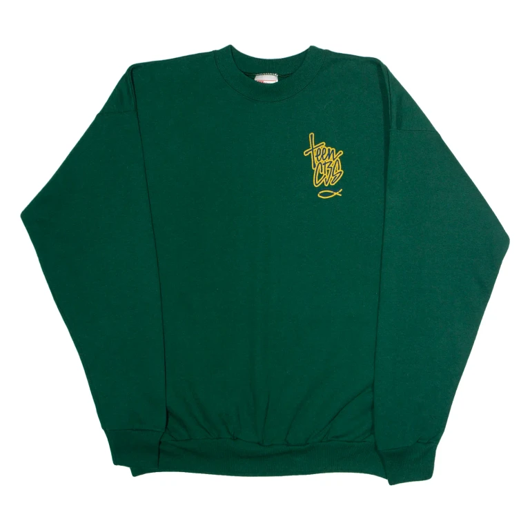 HANES Teen CBS Mens Sweatshirt Green Crew Neck 90s USA L