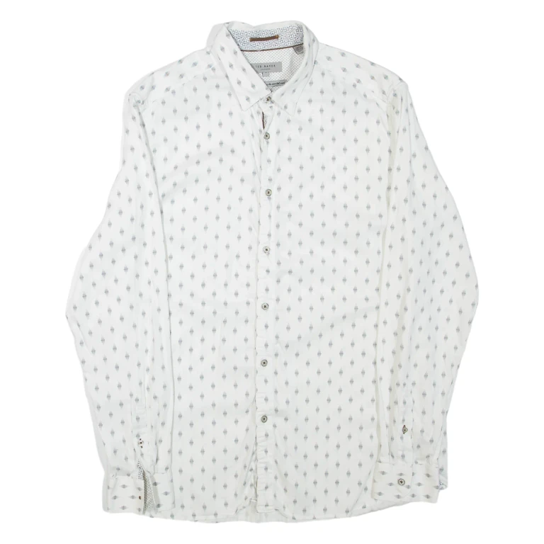 TED BAKER Mens Shirt White Geometric Long Sleeve L