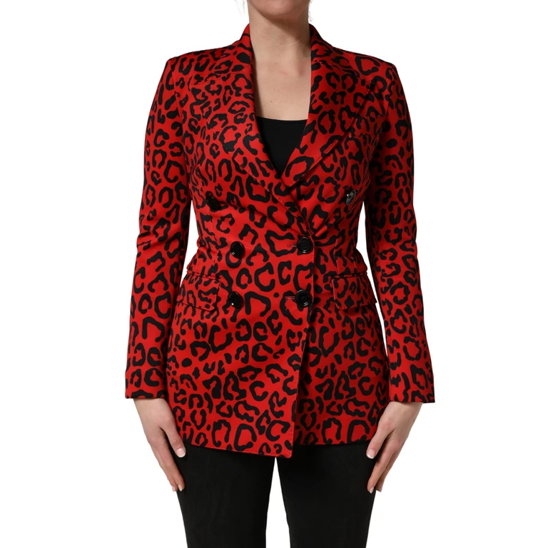 Dolce & Gabbana Red Leopard Double Breasted Coat Jacket Polyester Elastane Clothing - Women