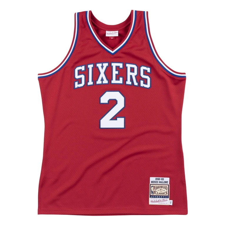 Men's Authentic Jersey 76Ers 1982 Moses Malone