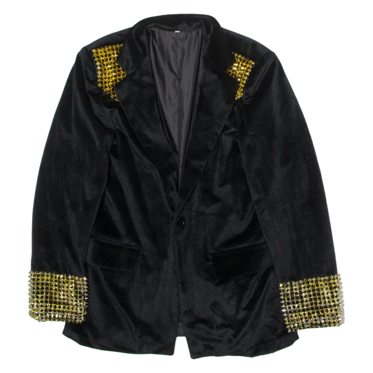 Studded Womens Blazer Jacket Black Velvet S