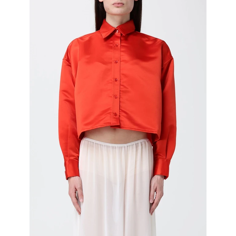 Cropped Satin Shirt with French Collar and Dropped Shoulders (ARLENCHFS22063700)