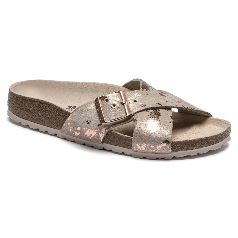 Women's Siena Big Buckle Suede Leather Vintage Metallic Rose Copper Sandals