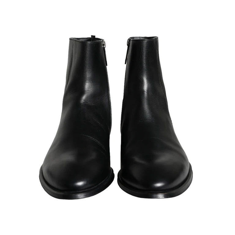 Dolce & Gabbana Black Calf Leather Men Ankle Boots Shoes - Men