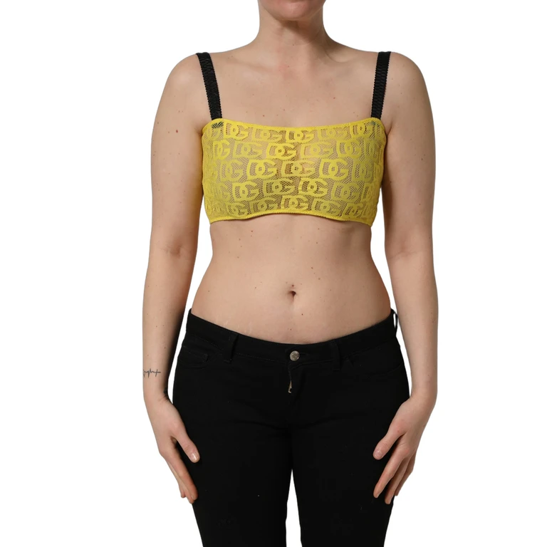 Yellow Black Leopard Faux Leather Bra Top Nylon Polyurethane Silk - Women
