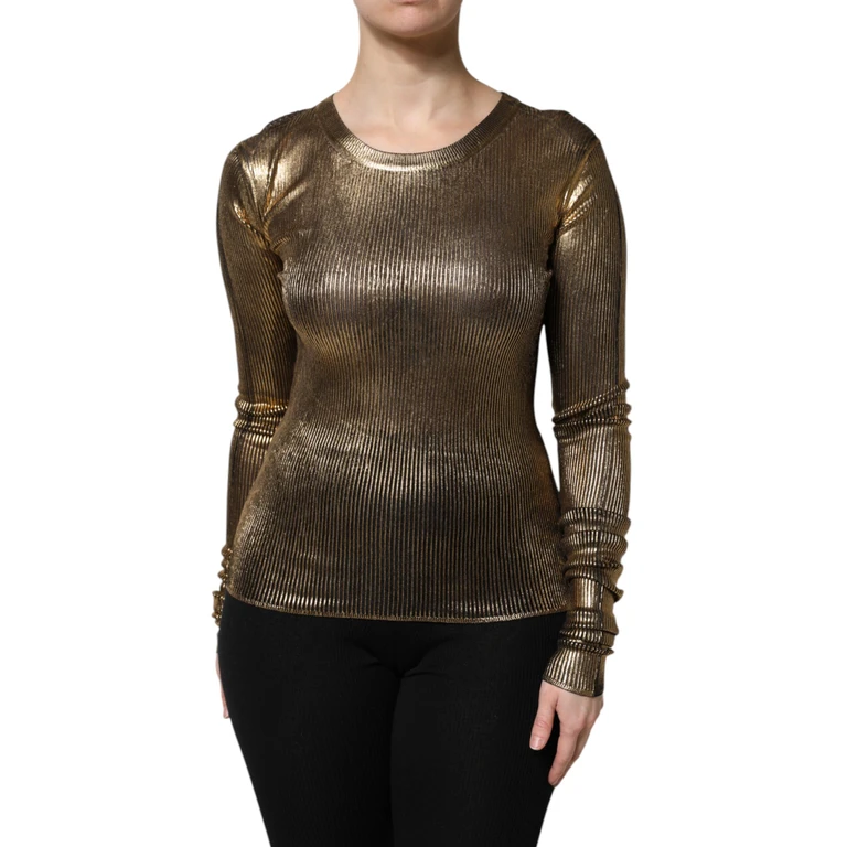 Dolce & Gabbana Gold Round Neck Long Sleeve Pullover Top Viscose - Women