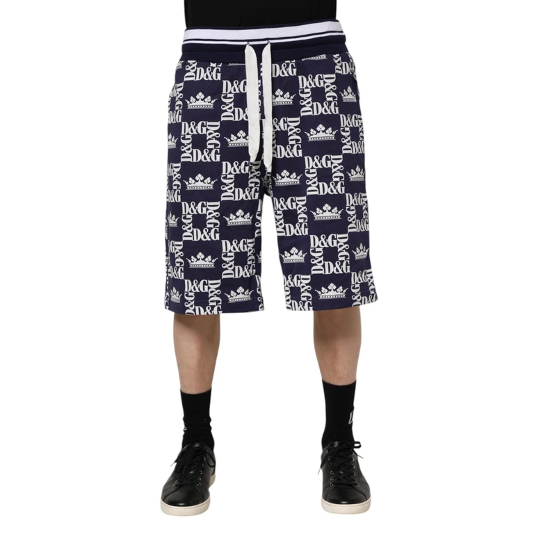 Blue Dg Logo Print Chino Men Bermuda Shorts Navy Cotton - Men