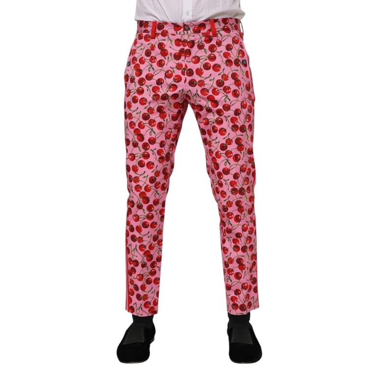 Dolce & Gabbana Pink Cherry Print Cotton Dress Pants - Men