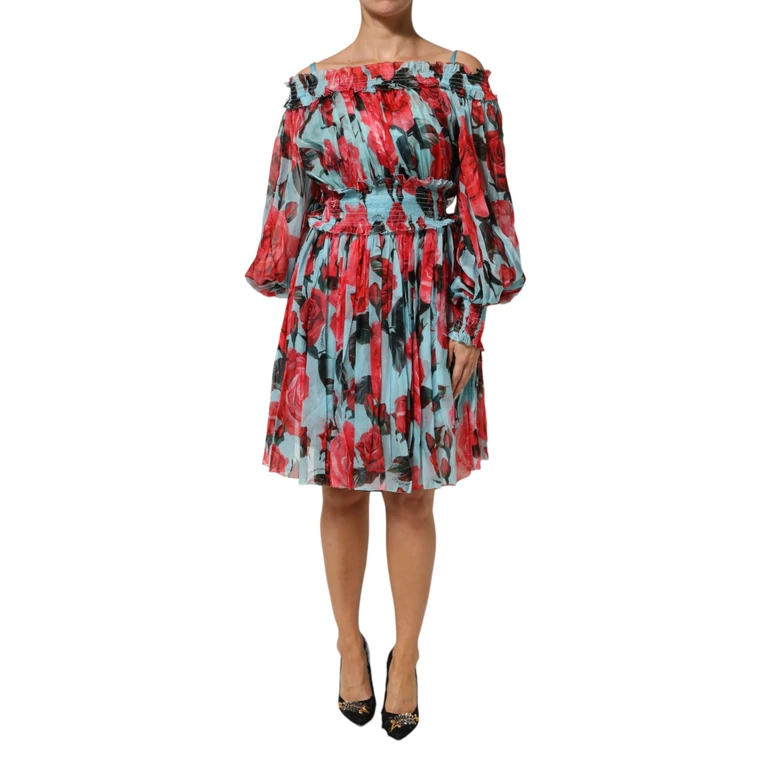 Multicolor Romantic Floral Silk Chiffon Dress - Women