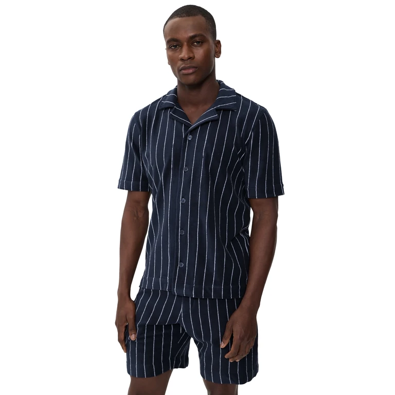 Orlebar Brown Hawkin Stripe Towelling Shirt Night Iris/White Sand S
