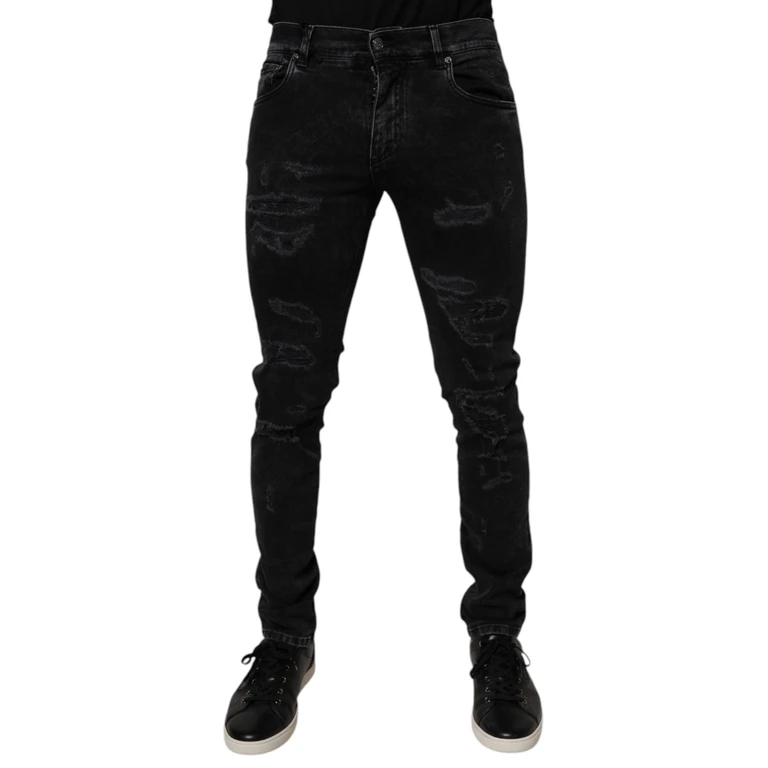 Dolce & Gabbana Black Tattered Cotton Skinny Men Denim Jeans Elastane Clothing - Men