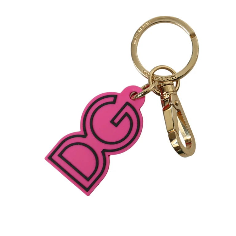 Dolce & Gabbana Pink Rubber Gold Tone Metal Dg Logo Keyring Keychain And Zamak Pvc Steel Brass Accessory - Women